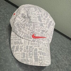 Nike 5 Panel Hat Kids 4-6X White Grey Logo Print Good Swoosh Camper Cap